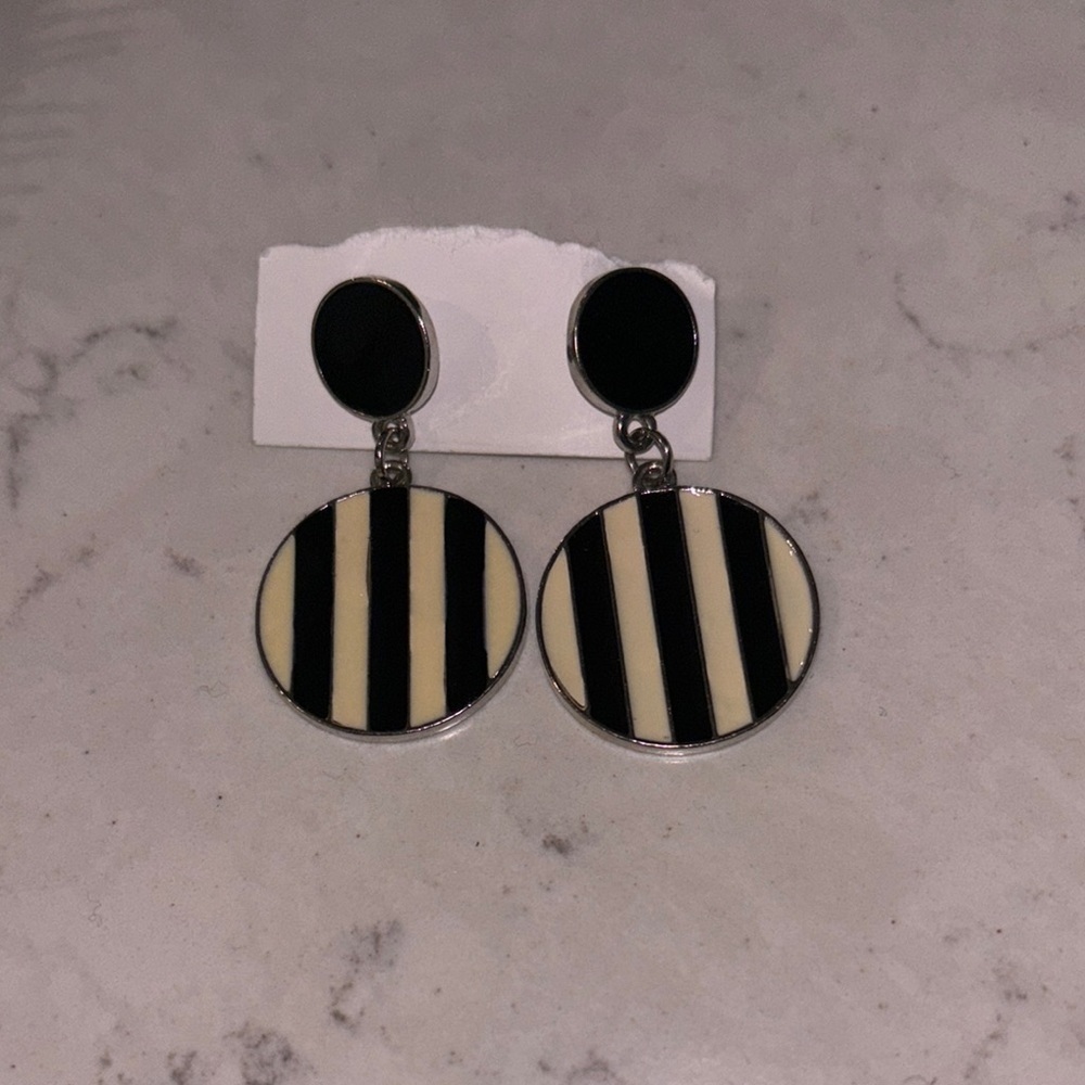 Black and Cream Striped Earrings